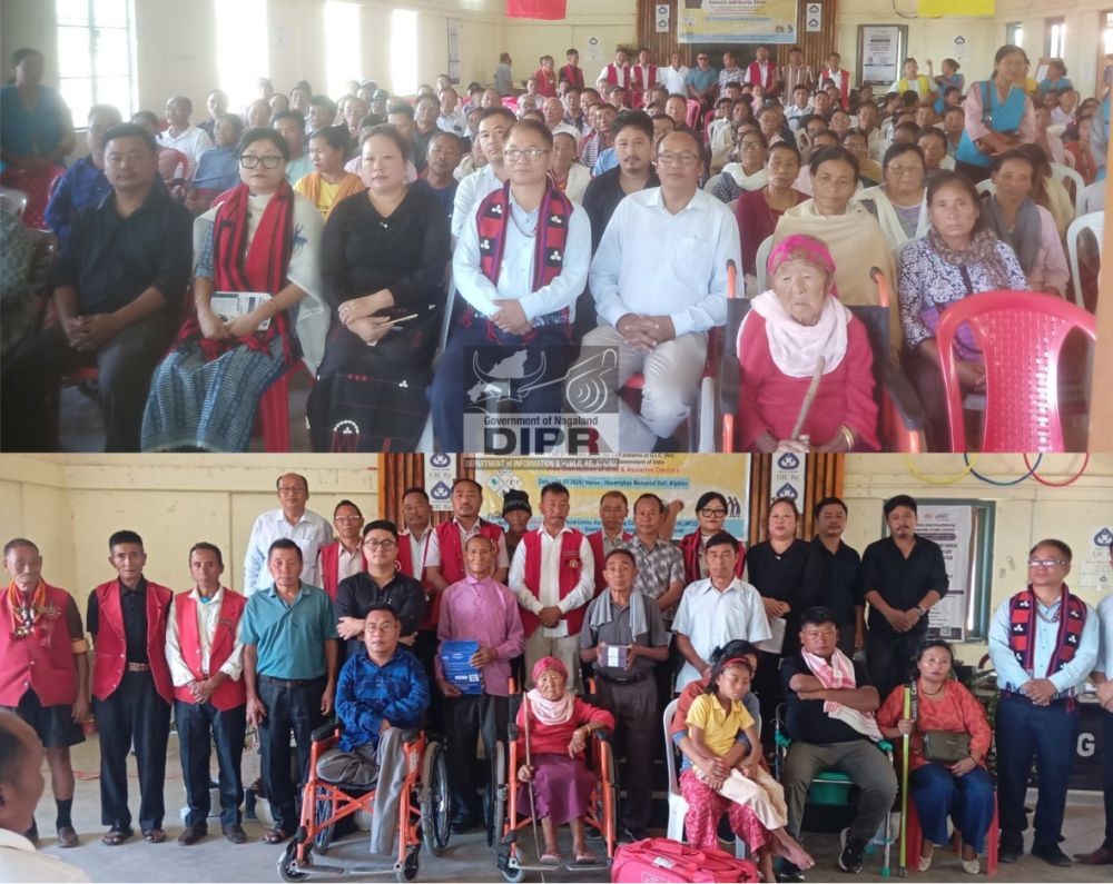 EAC Kiphire, Takatemjen Pongen with other officials, beneficiaries and participants during the Assistive Device Distribution Programme held at Hopongku Memorial Hall, Kiphire on July 14. (DIPR Photo)